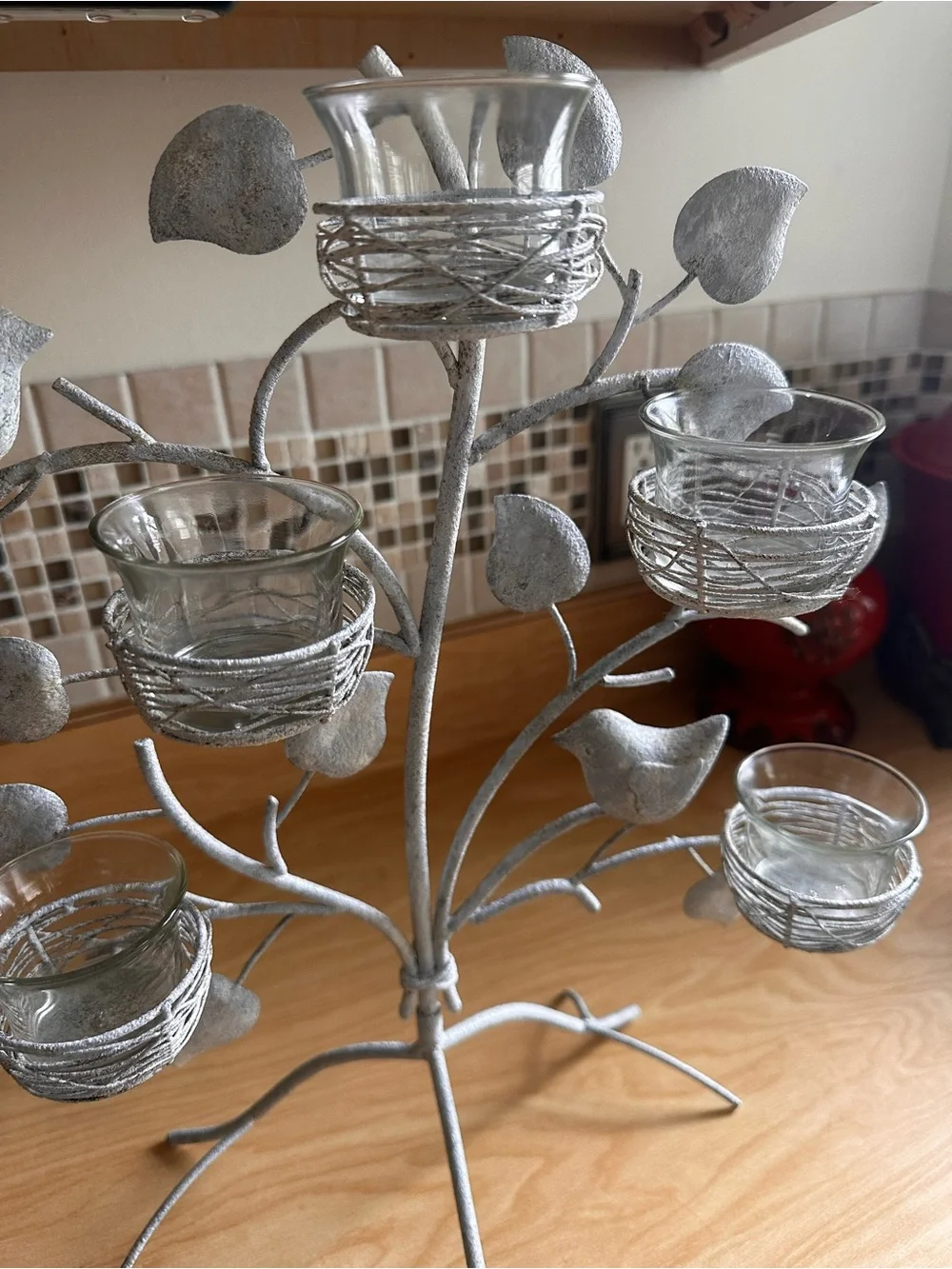 Metal Tree Votive Candle Holder with Glass Cups